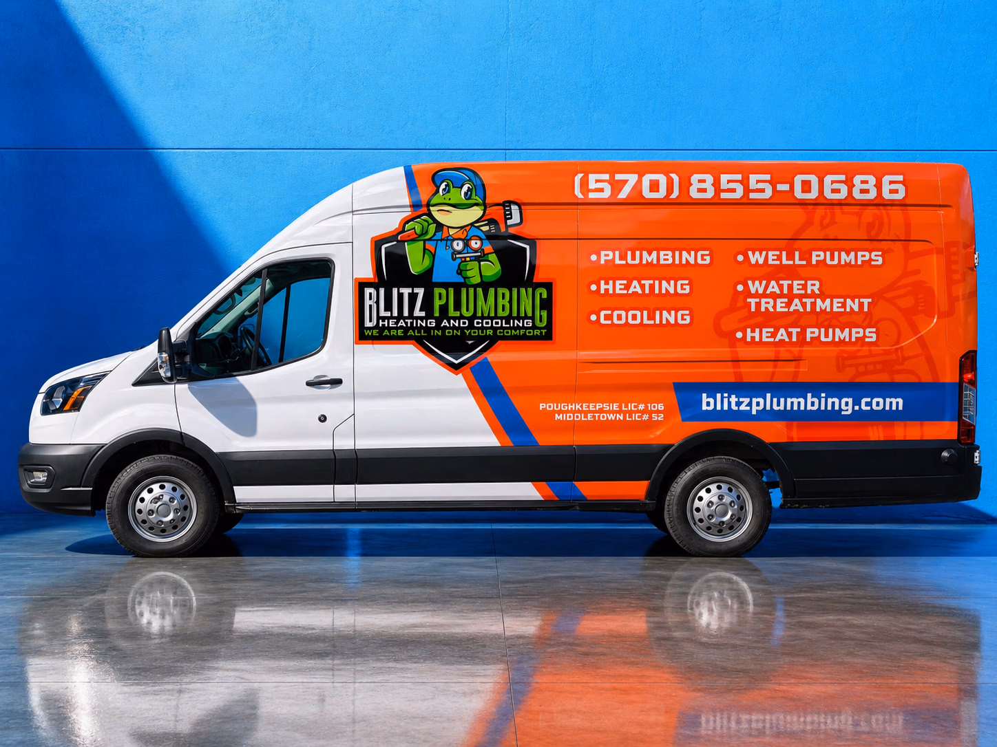 Blitz Plumbing Heating and Cooling vehicle wrap in Glen Spey, NY