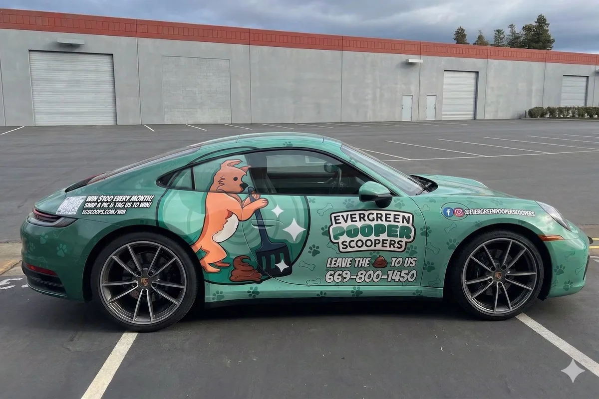 Full wrap on a Porsche 911 sports car in San Jose, CA