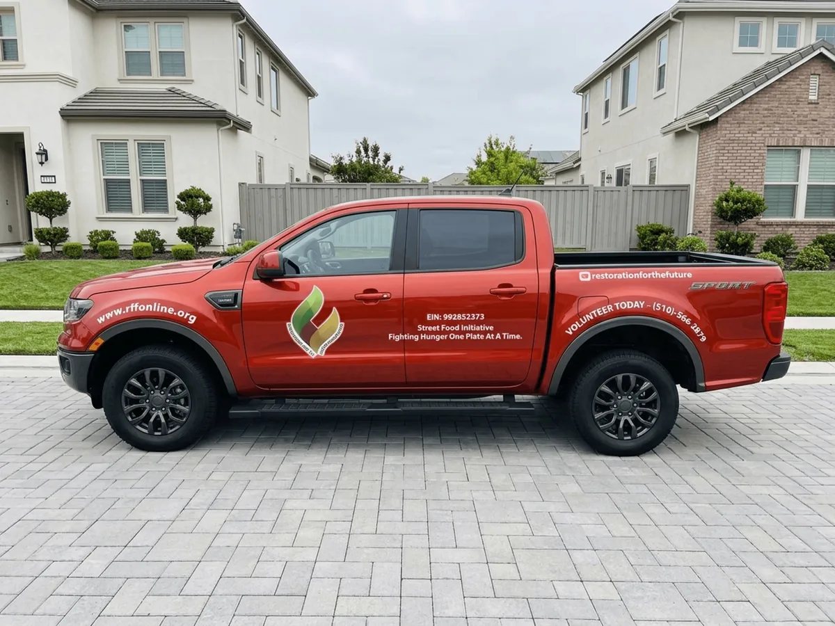 Spot graphics on a Ford Ranger truck in Oakland, CA
