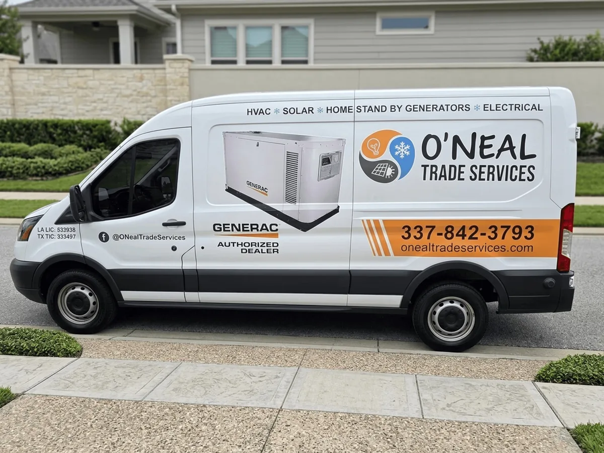 Spot graphics on a Ford Transit van in Lake Charles, LA