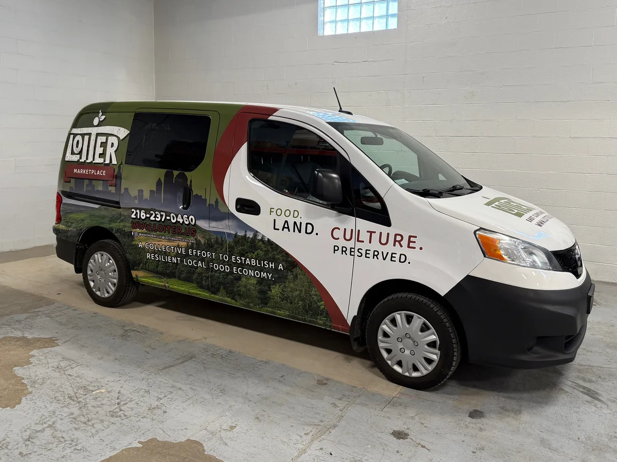 Partial wrap on a Nissan NV200 van in Cleveland, OH