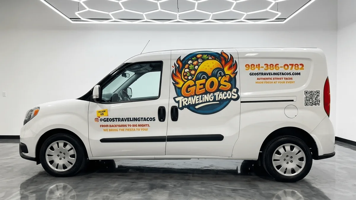 Spot graphics on a Ram ProMaster City van in Raleigh, NC