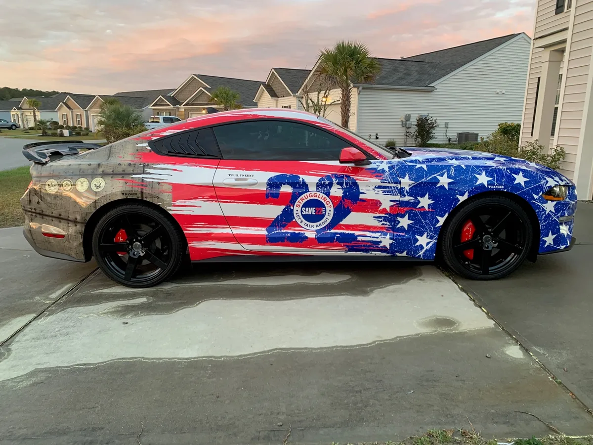 Full wrap on a Ford Mustang sports car in Myrtle Beach, SC