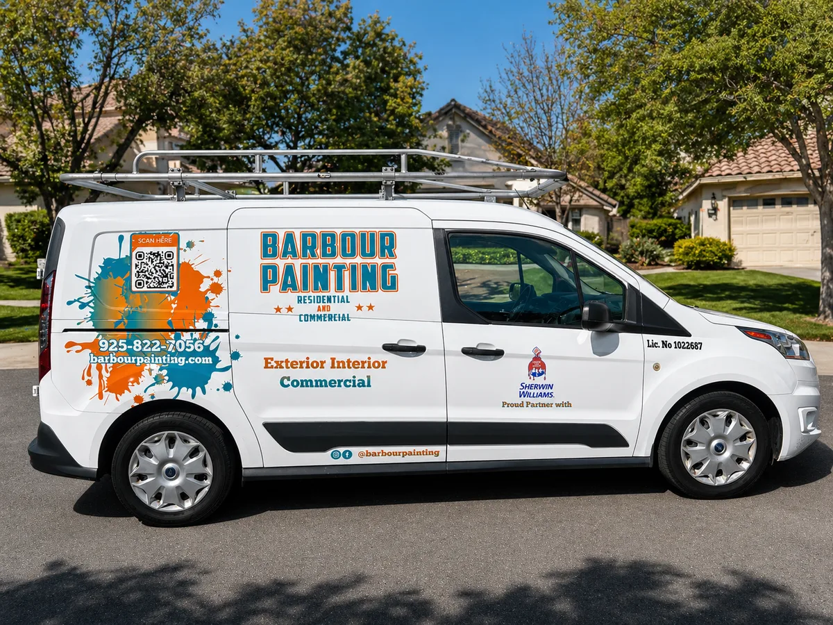 Spot graphics on a Ford Transit Connect van in Concord, CA
