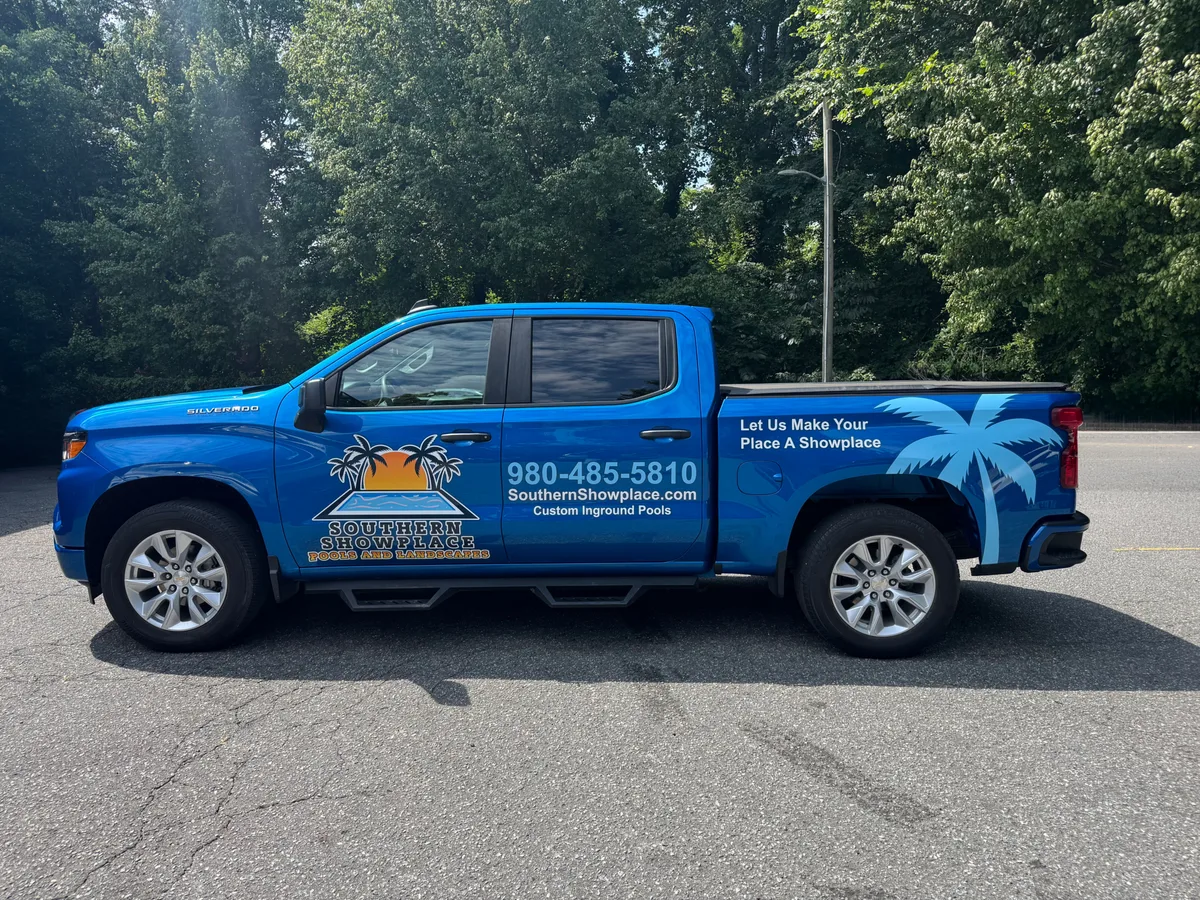 Spot graphics on a Chevrolet Silverado truck in Concord, NC
