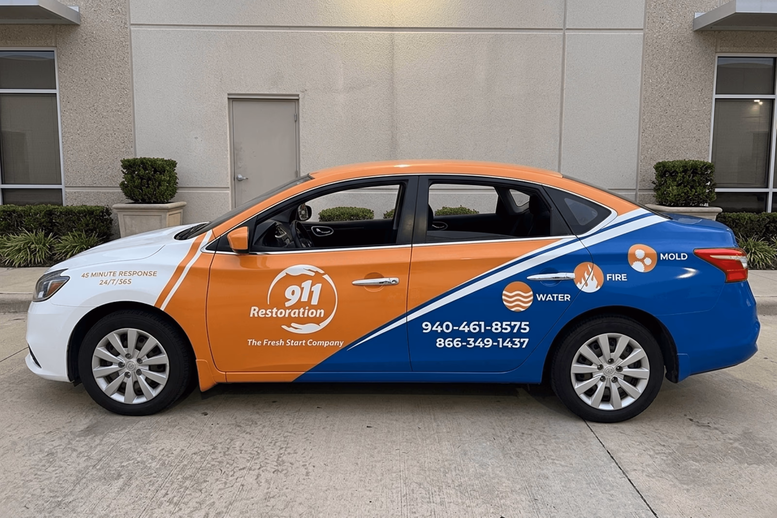 911 Restoration vehicle wrap in Gainesville, TX