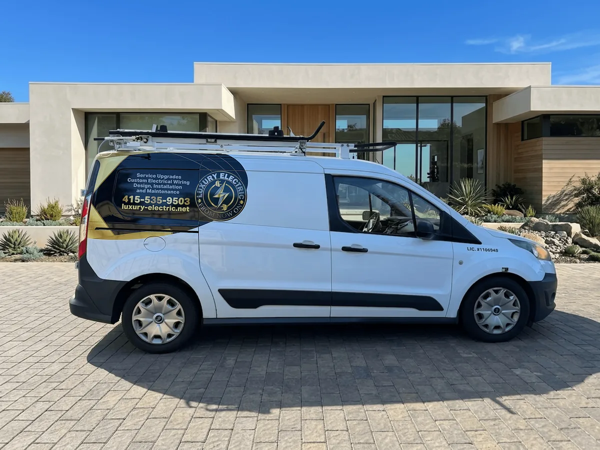 Spot graphics on a Ford Transit Connect van in San Francisco, CA