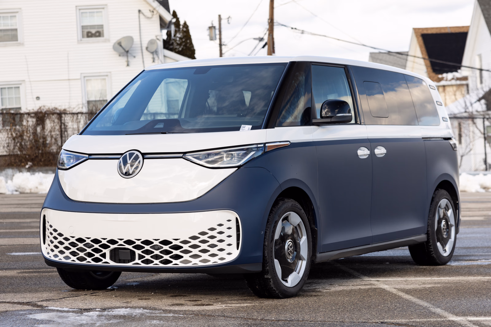 Matte indigo two-tone full wrap on a Volkswagen ID. Buzz installed by Wrapmate in Madison, WI