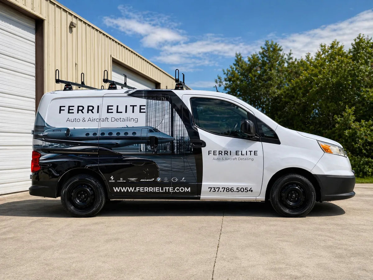 Partial wrap on a Nissan NV200 van in Austin, TX