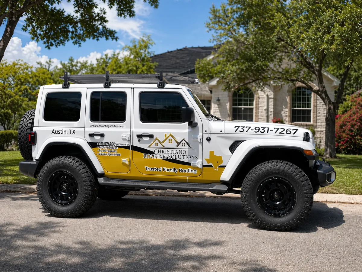 Spot graphics on a Jeep Wrangler SUV in Austin, TX