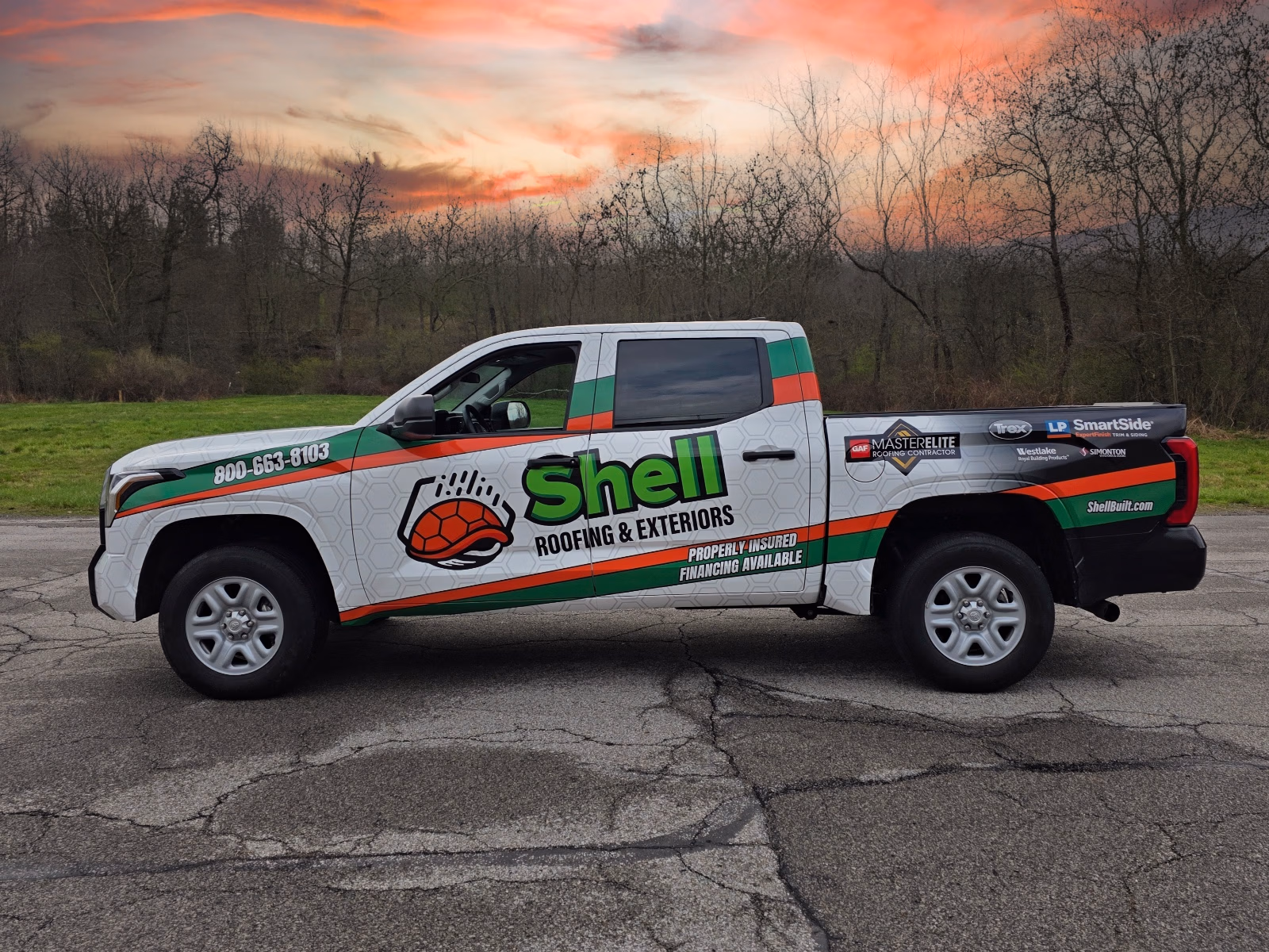 Shell Roofing & Exteriors vehicle wrap in New Castle, PA