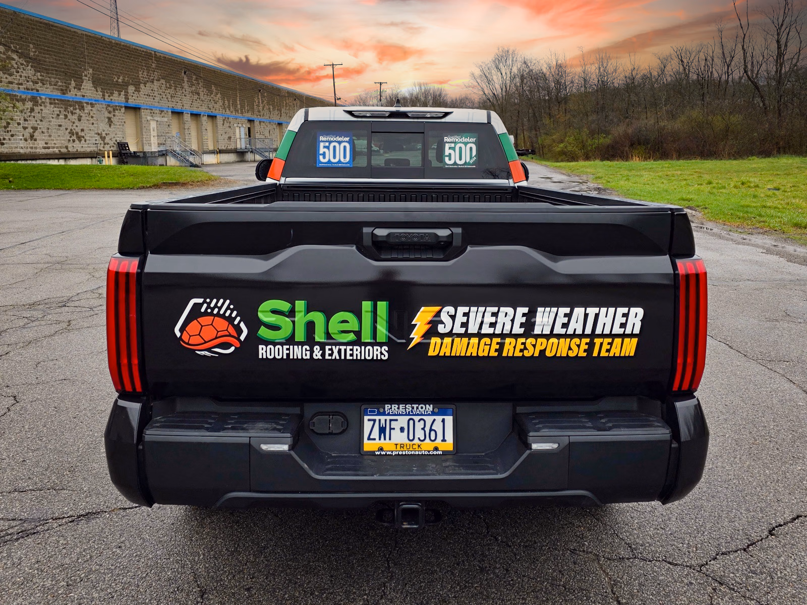 Shell Roofing & Exteriors vehicle wrap in New Castle, PA
