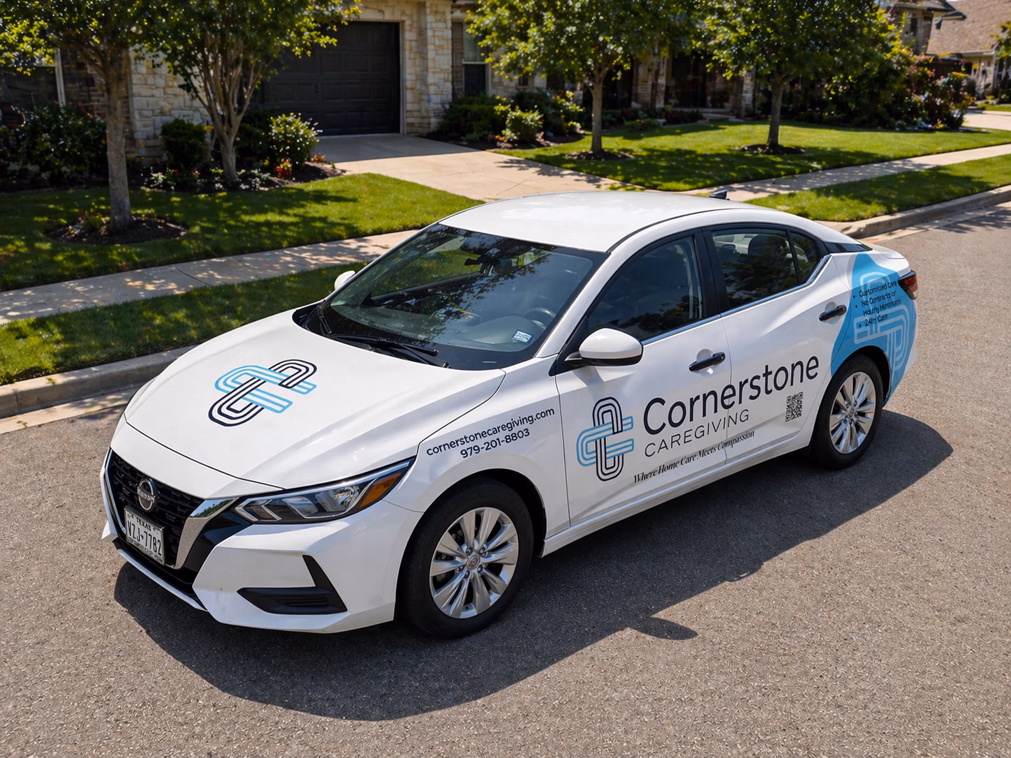 Cornerstone Caregiving vehicle wrap in Manvel, TX