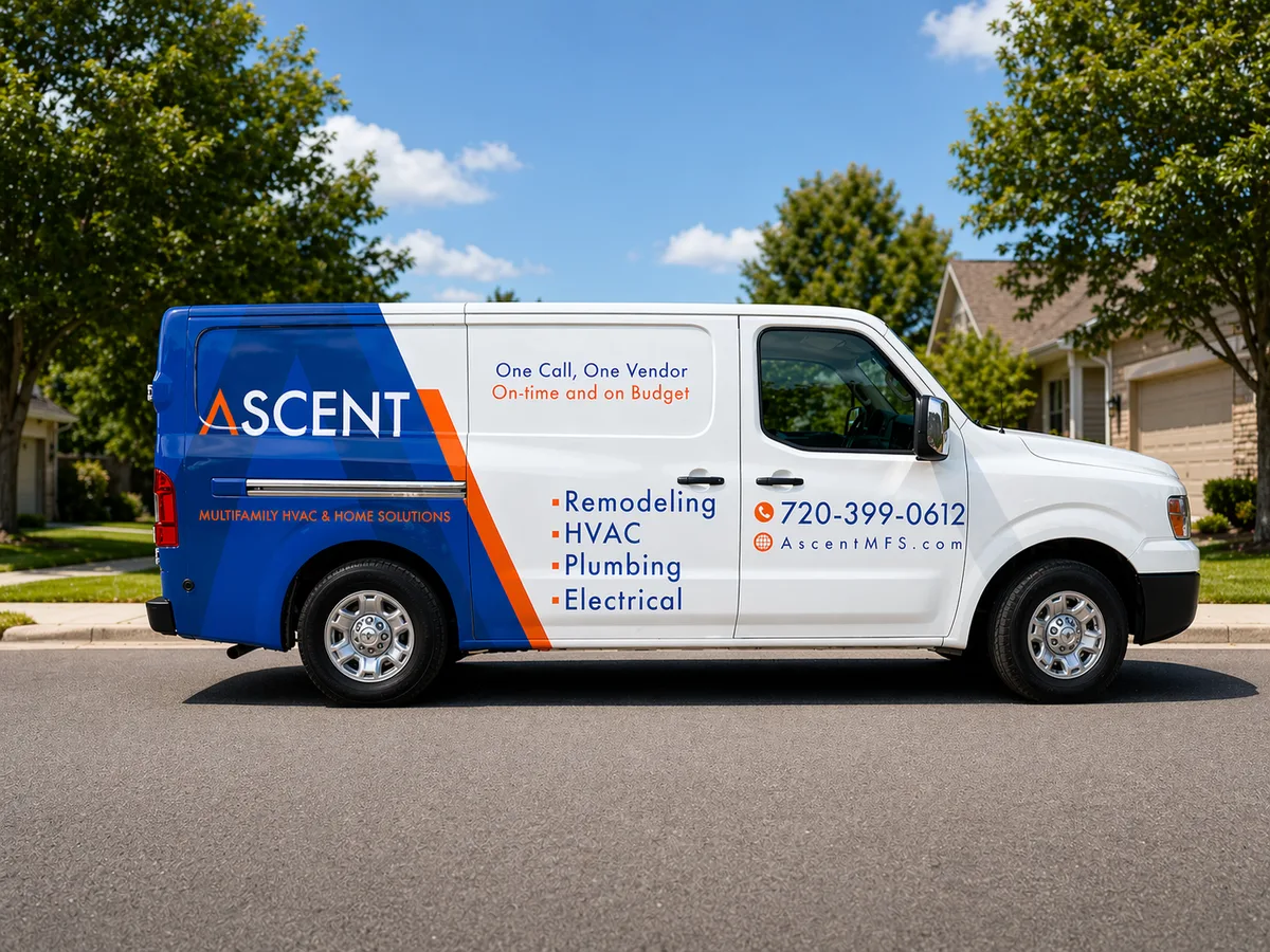 Partial wrap on a Nissan NV van in Denver, CO