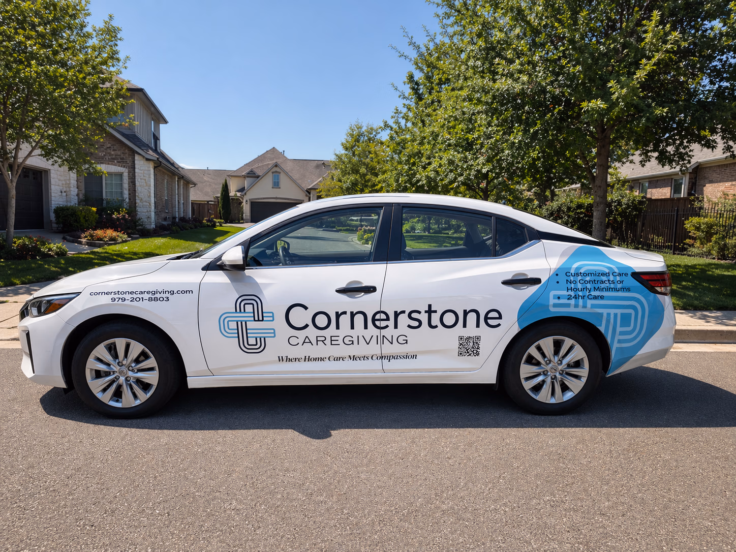 Cornerstone Caregiving vehicle wrap in Manvel, TX