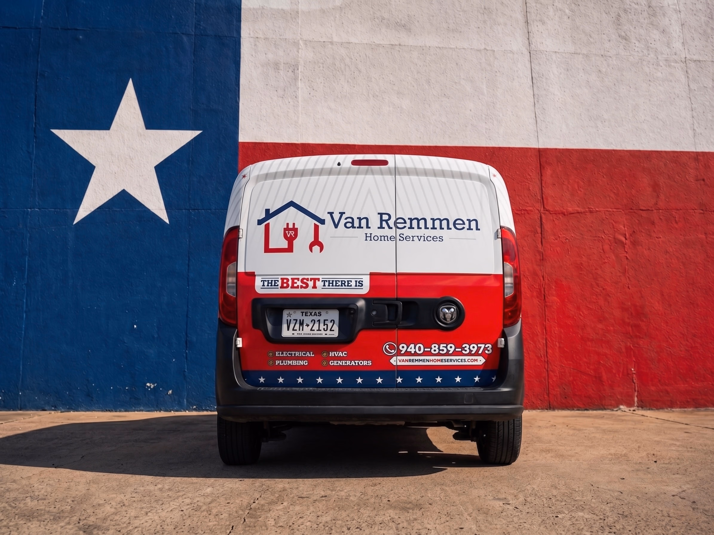 Van Remmen Home Services vehicle wrap in Bluff Dale, TX