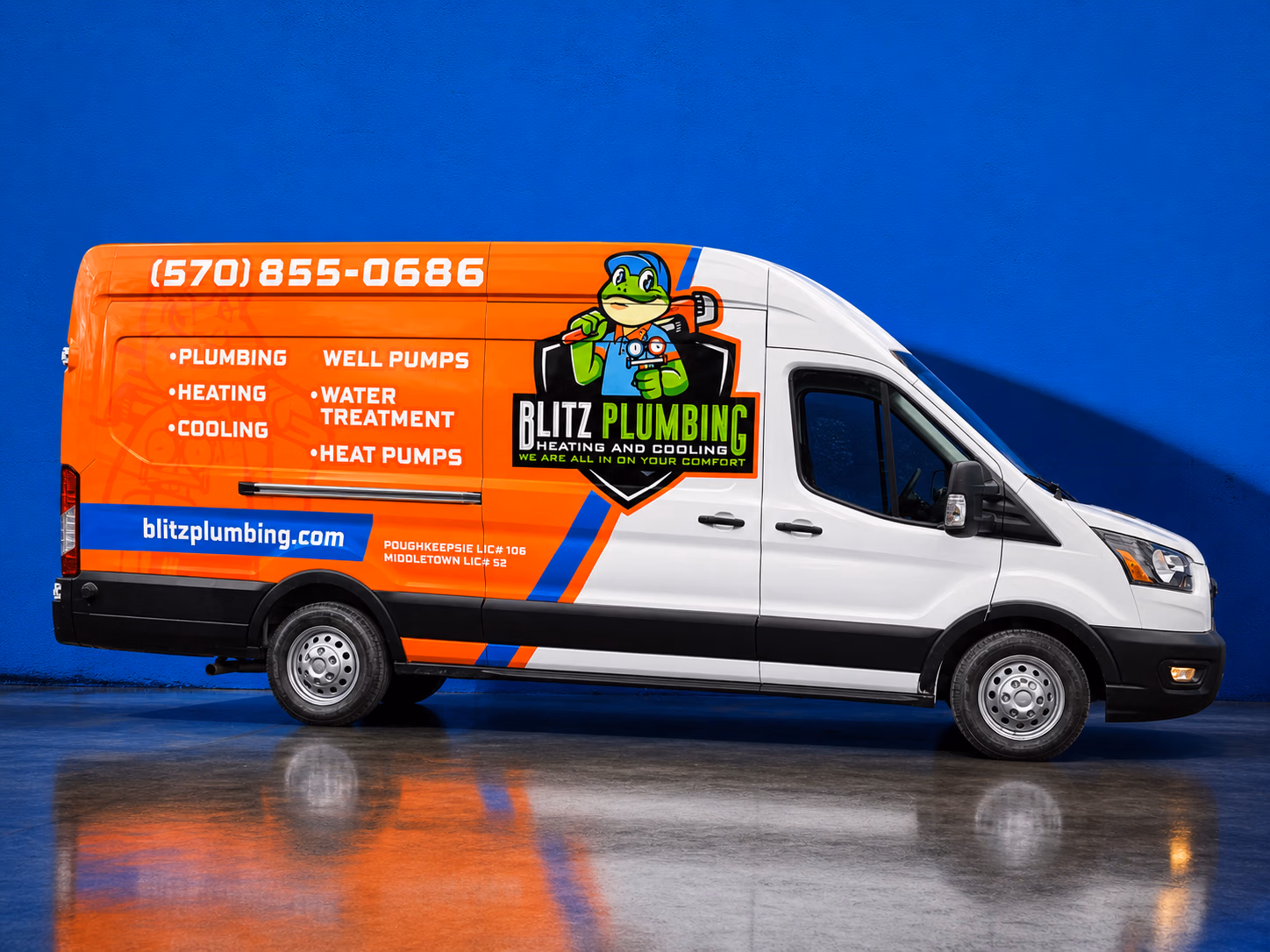 Blitz Plumbing Heating and Cooling vehicle wrap in Glen Spey, NY