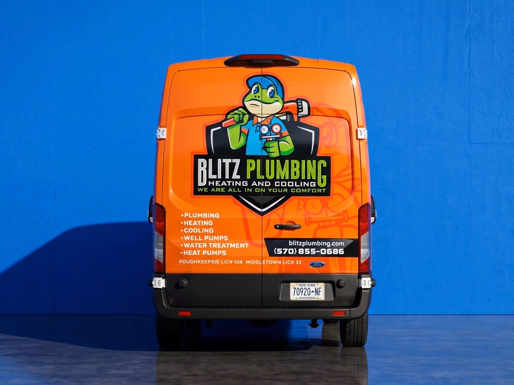Blitz Plumbing Heating and Cooling vehicle wrap in Glen Spey, NY