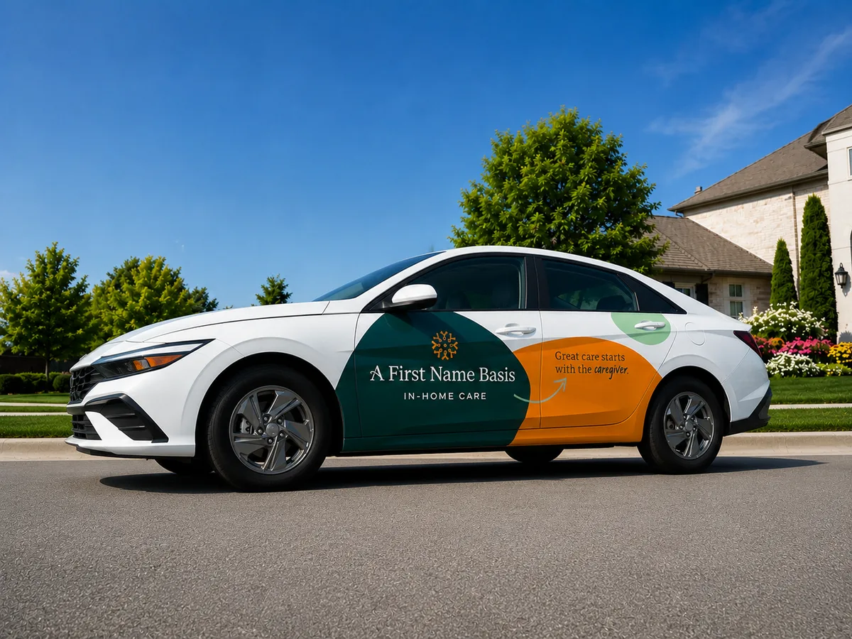 Spot graphics on a Hyundai Elantra car in Jackson, MS