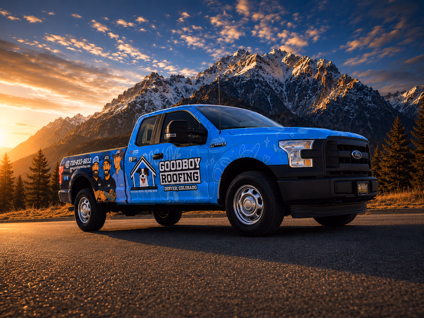 Goodboy Roofing vehicle wrap in Denver, CO