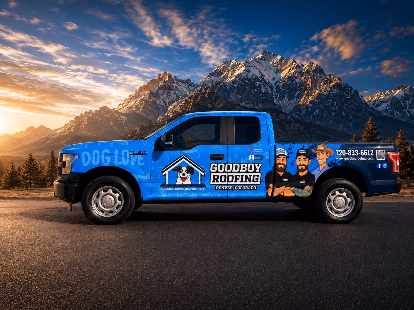 Goodboy Roofing vehicle wrap in Denver, CO