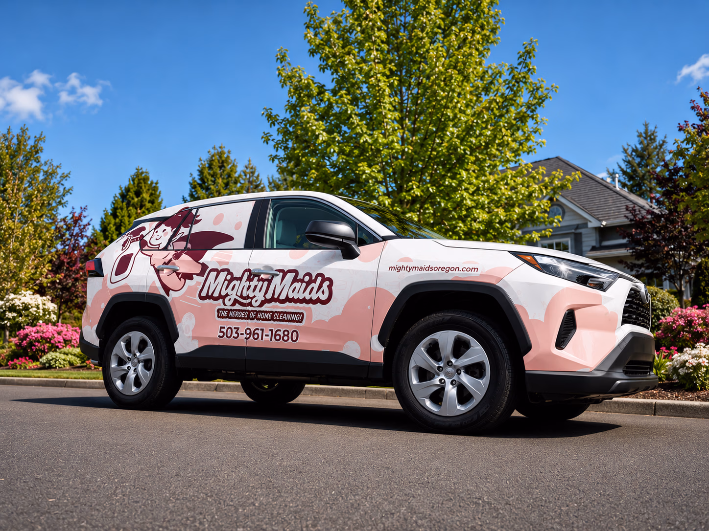 Mighty Maids vehicle wrap in Eugene, OR