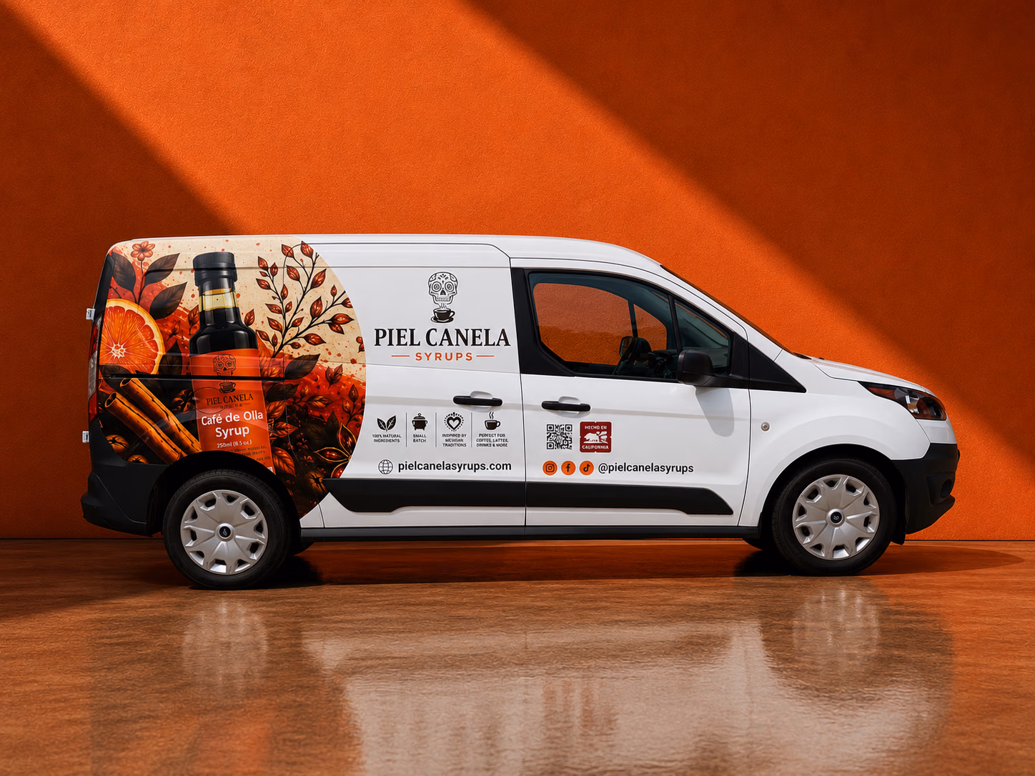 Piel Canela Syrups vehicle wrap in Hollister, CA
