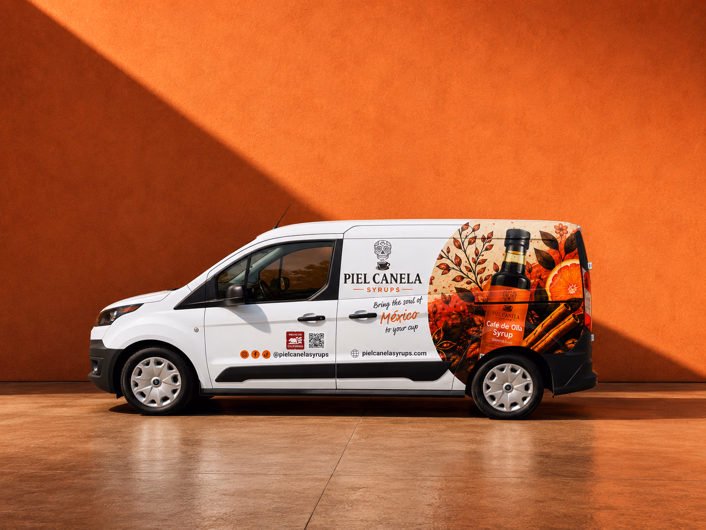 Piel Canela Syrups vehicle wrap in Hollister, CA