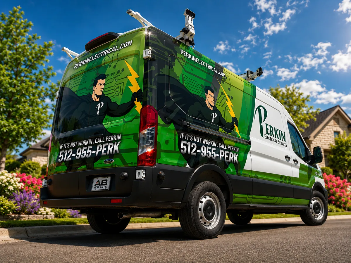 Partial wrap on a Ford Transit van in Round Rock, TX