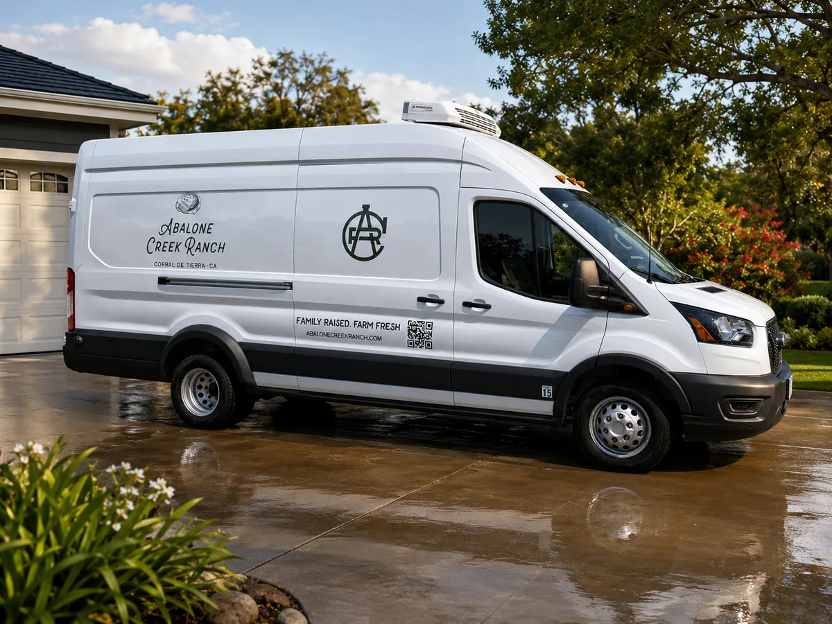 Spot graphics on a Ford Transit van in Salinas, CA