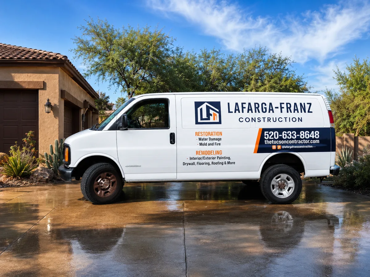 Spot graphics on a Chevrolet Express van in Tucson, AZ