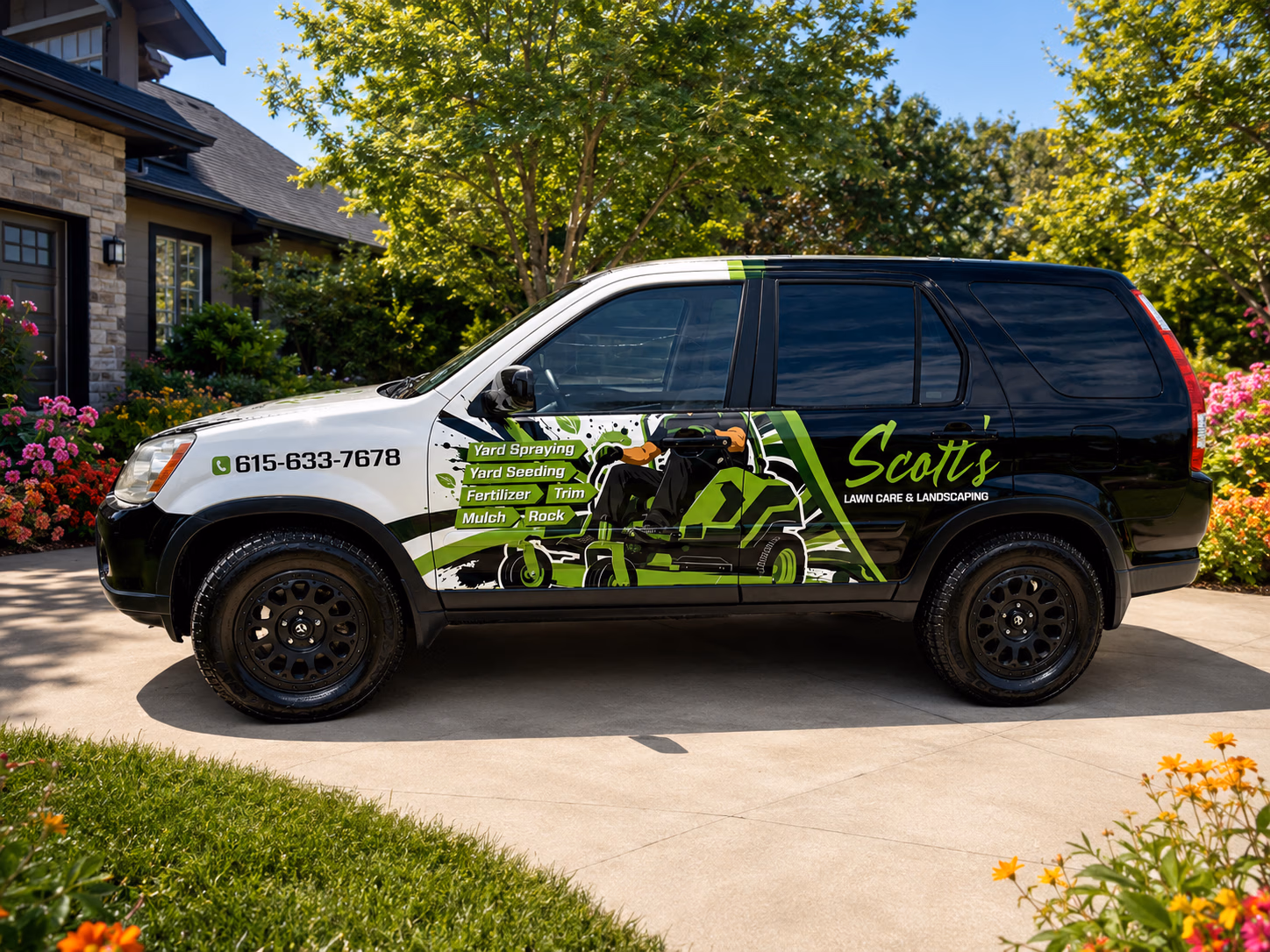 Scott's Lawn Care & Landscaping vehicle wrap in Lafayette, TN