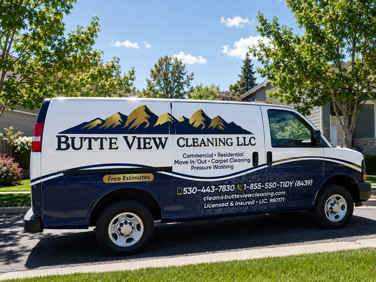 Partial wrap on a Chevrolet Express van in Yuba City, CA
