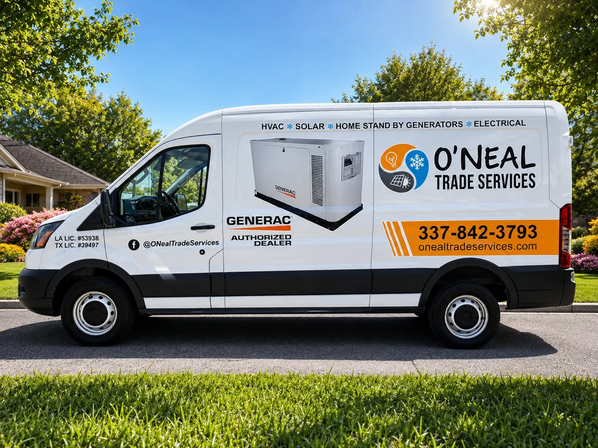 Spot graphics on a Ford Transit van in Lake Charles, LA
