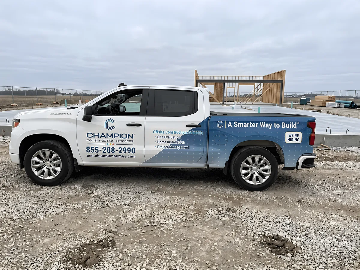 Partial wrap on a Chevrolet Silverado truck in Des Moines, IA