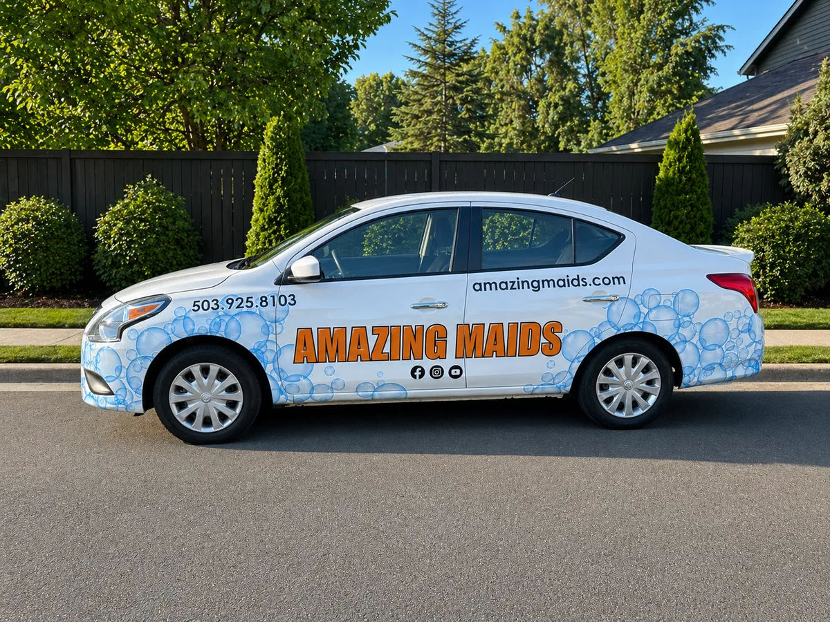 Partial wrap on a Nissan Versa car in Beaverton, OR