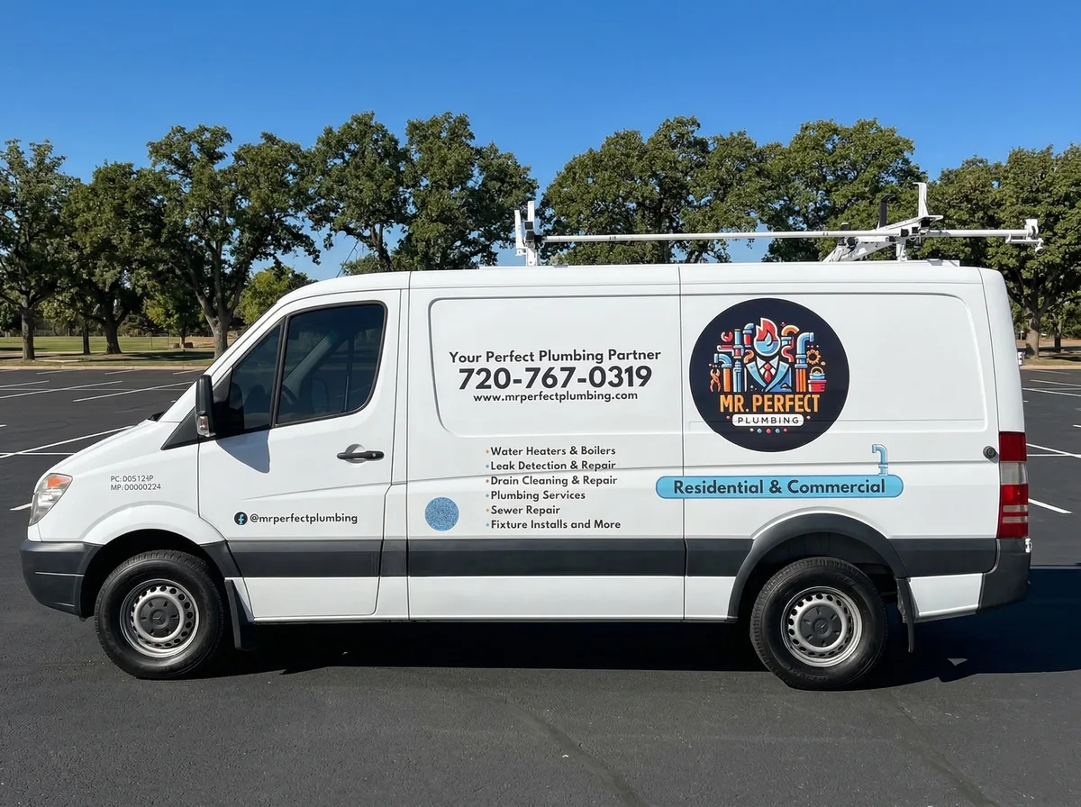 Spot graphics on a Mercedes-Benz Sprinter van in Aurora, CO