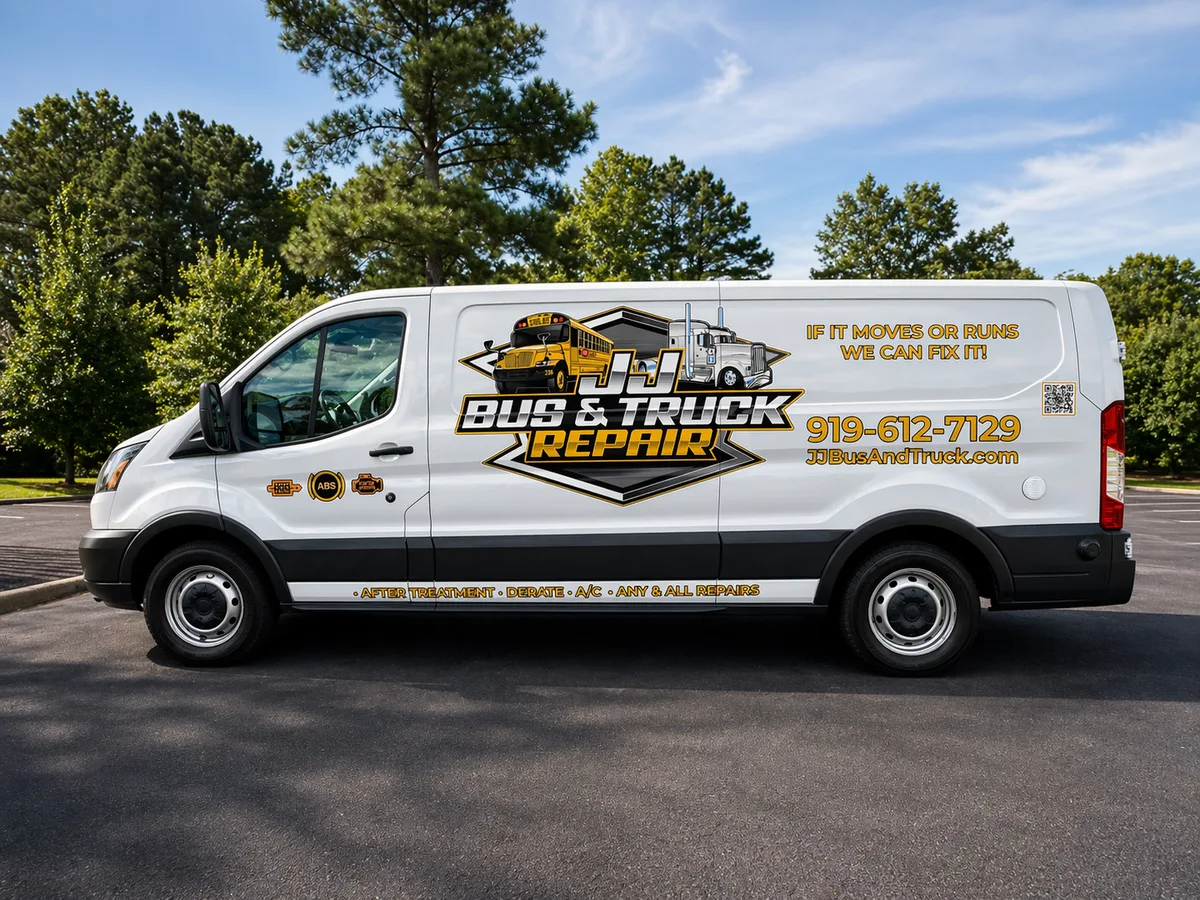 Spot graphics on a Ford Transit van in Raleigh, NC