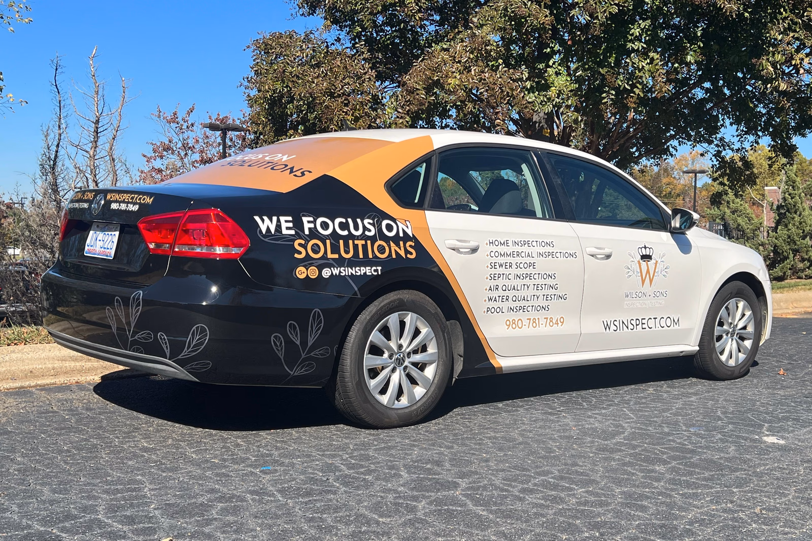 Wilson + Sons Inspection Testing vehicle wrap in Charlotte, NC
